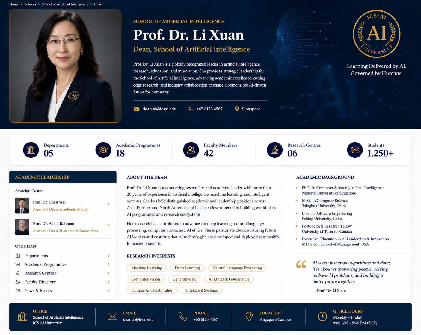 Official portrait of Prof. Dr. Li Xuan, Dean of the School of Artificial Intelligence at ICS AI University